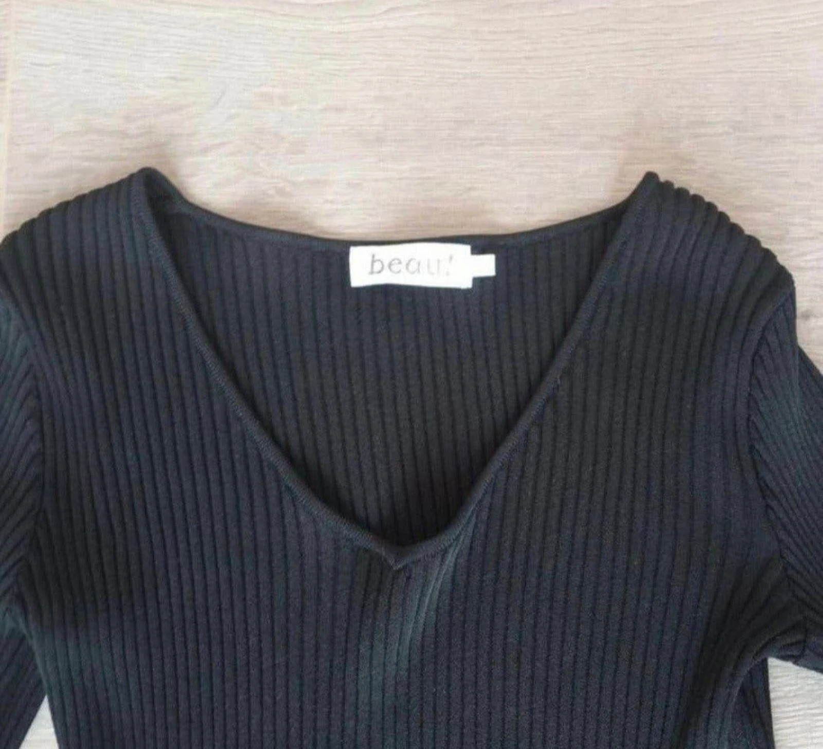Beau ! pull noir à côtes col V détails ouverts M / 38 – photo 5